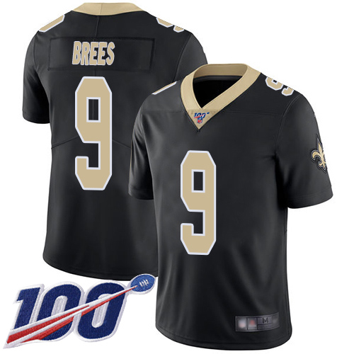 Men New Orleans Saints Limited Black Drew Brees Home Jersey NFL Football #9 100th Season Vapor Untouchable Jersey->youth nfl jersey->Youth Jersey